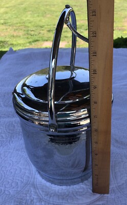 Vintage Ice Bucket w/ Glass Insert UNITED Chromium On Solid Brass Tilt Lid
