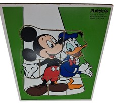 Vintage Playskool Wooden Puzzle Mickey Mouse And Donald Duck 8 Pieces