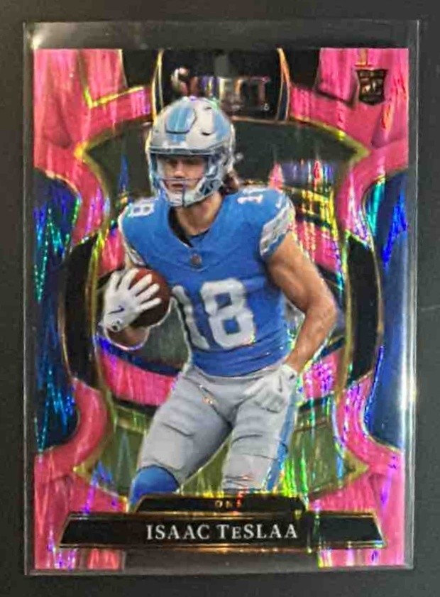 2025 Panini Select Isaac TeSlaa #70 Concourse Pink Prizm Shock RC Lions