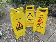 3 x Free Standing Safety Signs-2 Sided. Wet Floor,Maintenance + Work In Progress