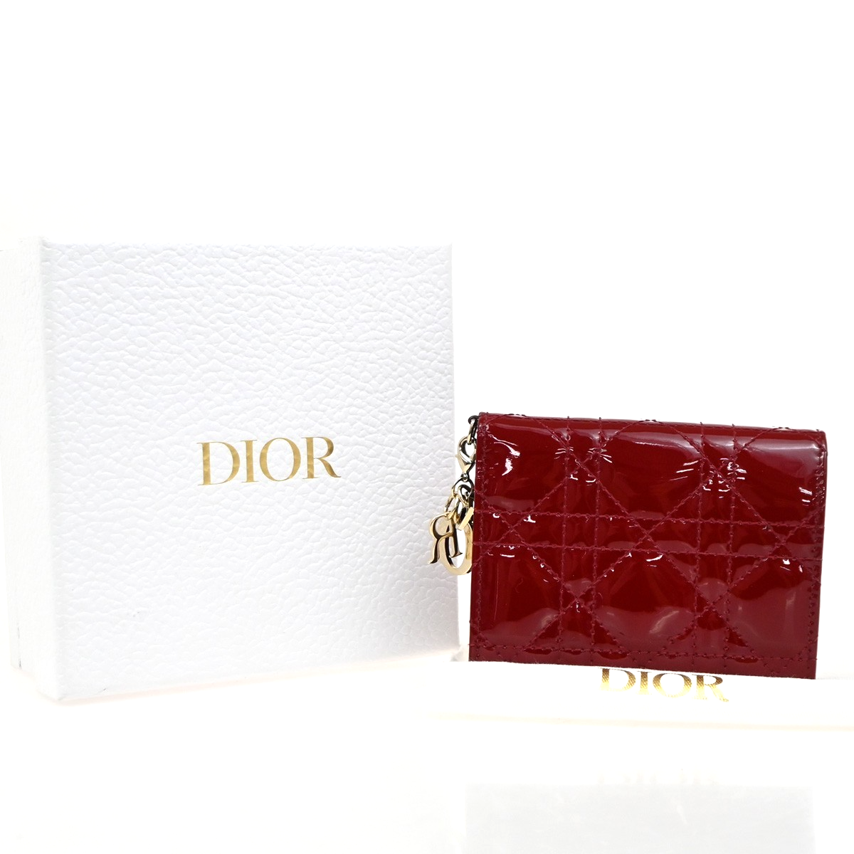 CHRISTIAN DIOR Cannage Mini Lady Dior Gardenia Wallet Patent