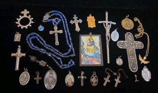 Vintage Religious Lot Medals Rosary
