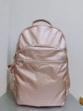NWT Kipling Seoul up 15" laptop Large girls Backpack in  Metallic Pink 45cm H