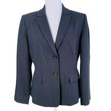 Tahari ASL Size 10 Women's Pinstriped Blazer Jacket Gray Lined Formal Career