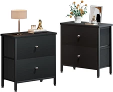 Black Nightstands Set of 2, 2 Drawer Dresser for Bedroom Night Stand Small Night