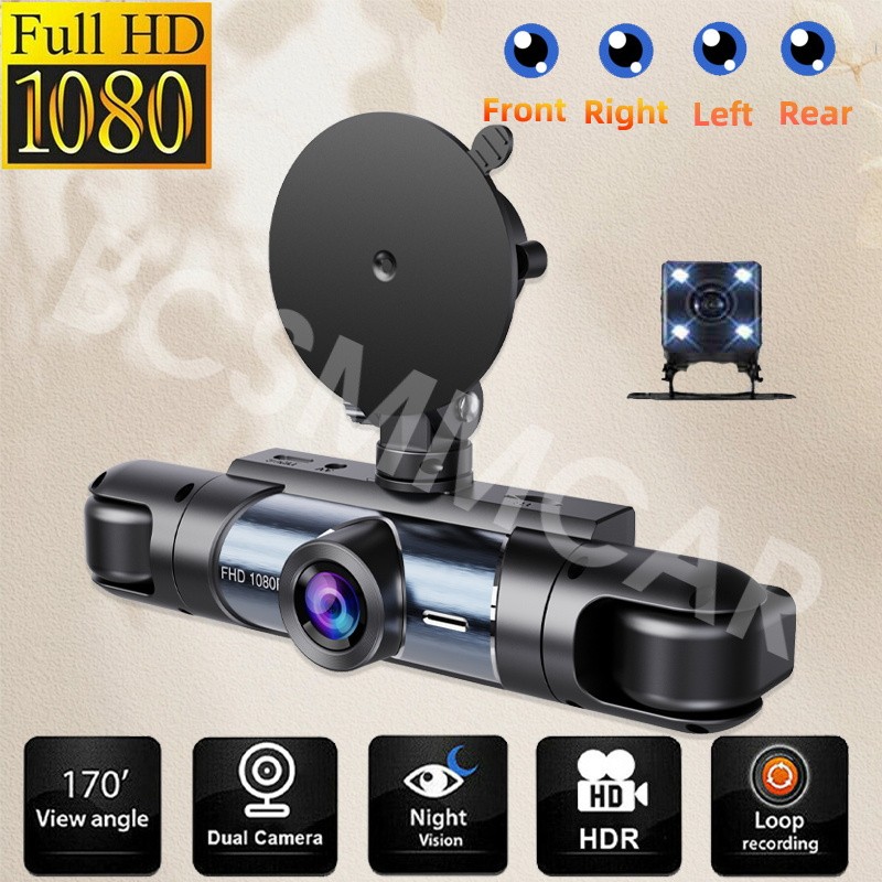 HD Car DVR 4 Lens Dash Cam Video Camera Recorder Night Vision Loop Recording