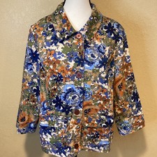 Christopher  Banks Floral Print Button Front Collared Jacket, Size Medium
