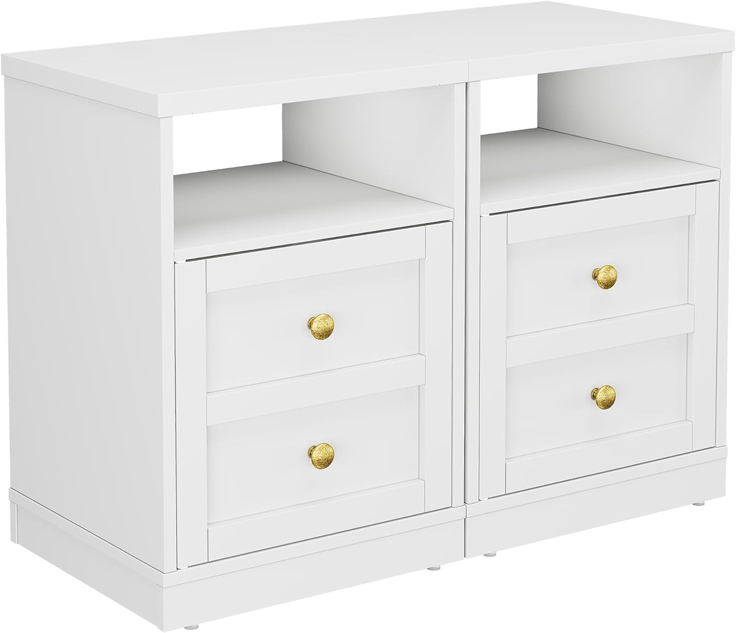 Modern White Nightstand Set of 2 with Storage for Small Spaces