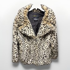 MetroStyle Women  s Leopard Print Faux Fur Coat Jacket Size Large