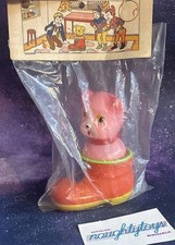Vtg Celluloid Cat Kitten in Boots Toy New Old Stock Sealed NOS See Pics