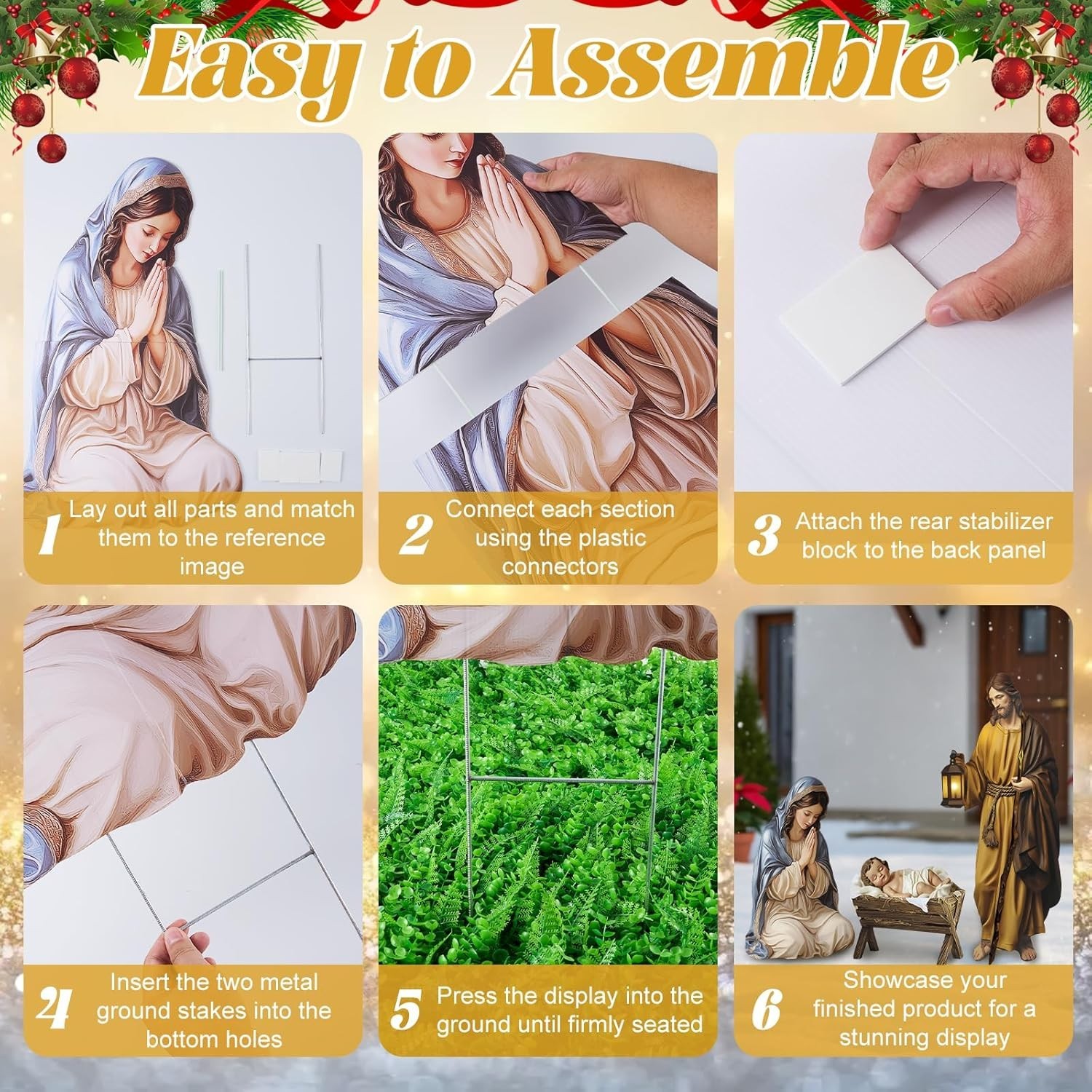 4 FT 3-Piece Outdoor Nativity Scene Yard Signs Holy Family Xmas Lawn Stakes