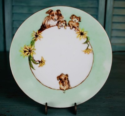 Vintage Favorite Bavaria Hand Painted 7.5'' Porcelain Plate Dogs Puppies