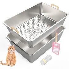 23.6''x16''x8'' Stainless Steel Sifting Cat Litter Box, XL Sifting Litter Box...