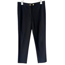 Tory Burch Slacks Size Medium Black Gold Snap Tapered Slim Career ALTERED