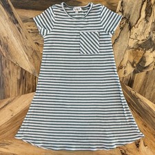 KidPik Girls Short Sleeve Green Cream Striped Ribbed Swing Dress-Small/7Y-8Y