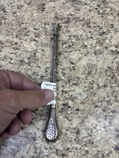 Vintage Alpaca Silver Argentina w/ Ornate Handle Yerba Mate Tea Straw 7.5"L
