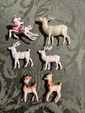Vintage Plastic Christmas Reindeer, Japan  Hong Kong, Lot Of 7 Various
