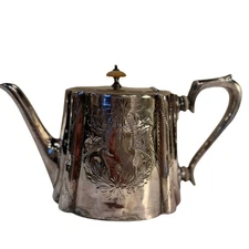 Antique Victorian Martin Hall & Co. Silverplate Teapot Floral Rectangular c1880s