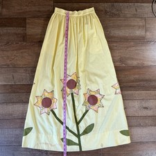 VINTAGE Yellow Maxi Skirt Sunflower Applique Floral Cottagecore Size XS/S 17F2