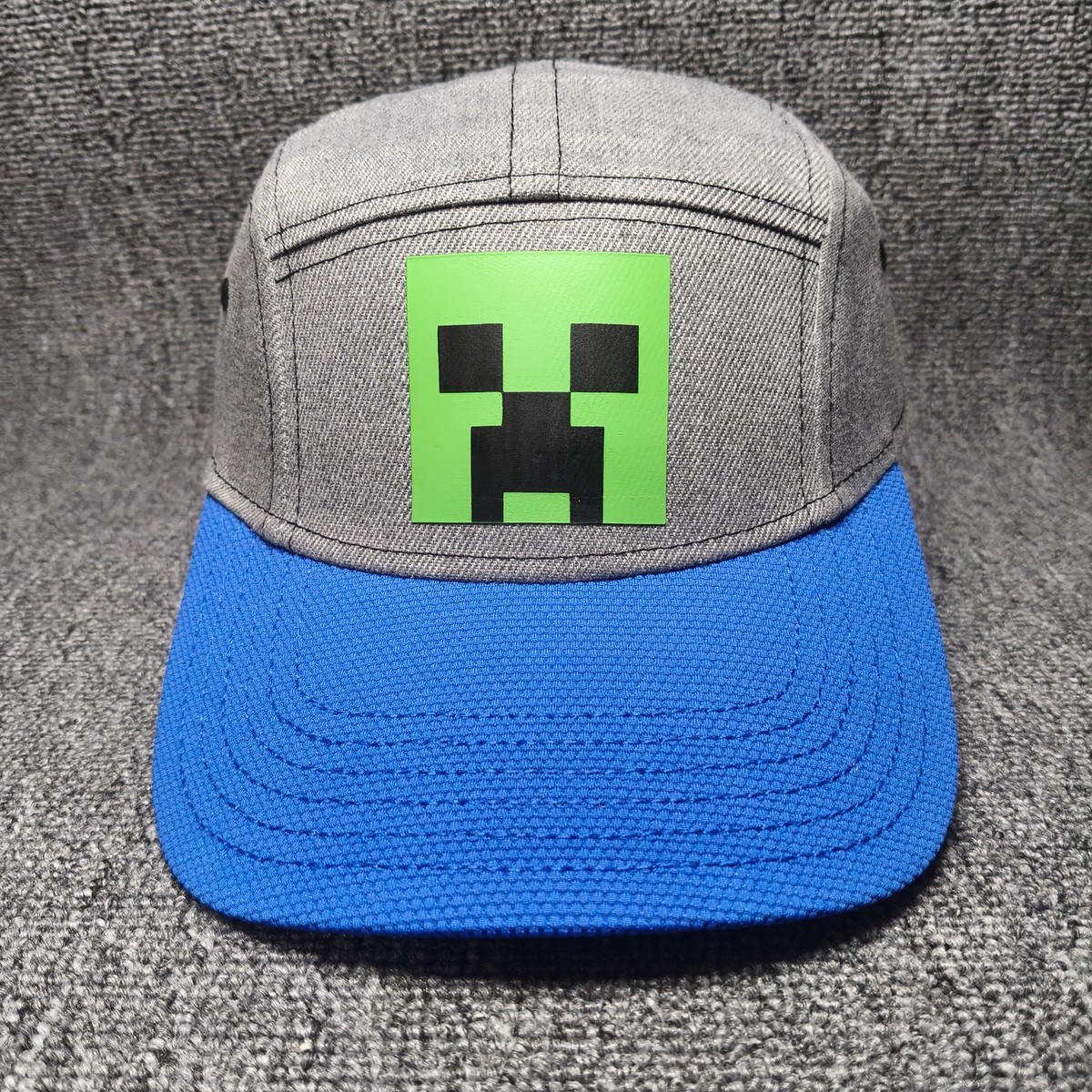 Minecraft Creeper Gray Blue Cap Hat Hook and Loop Strap