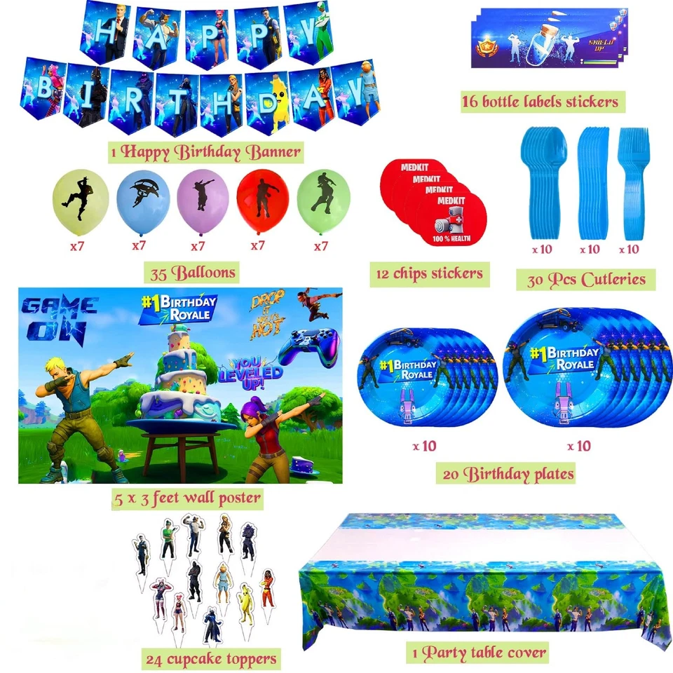 Juego Fiesta Suministros Cumpleaños Decoración Set 142 Pack - Globos Toppers Bot... Foto 2 de 4