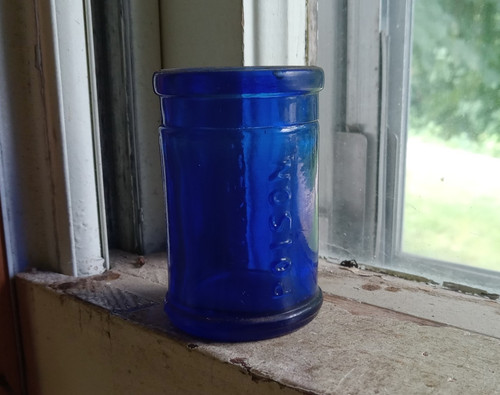 WYETH POISON BOLD EMB COBALT BLUE 100 YEAR OLD CYLINDER POISON BOTTLE