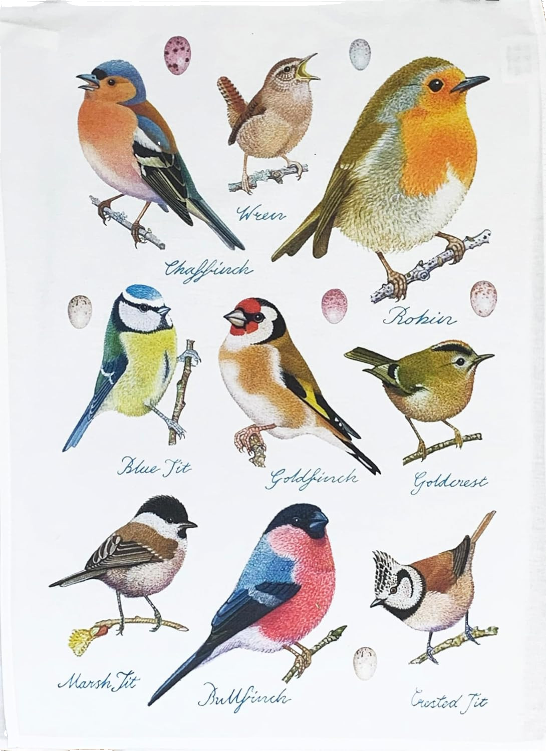 Popular Garden Birds Tea Towel,  large, colourful, machine washable, cotton,