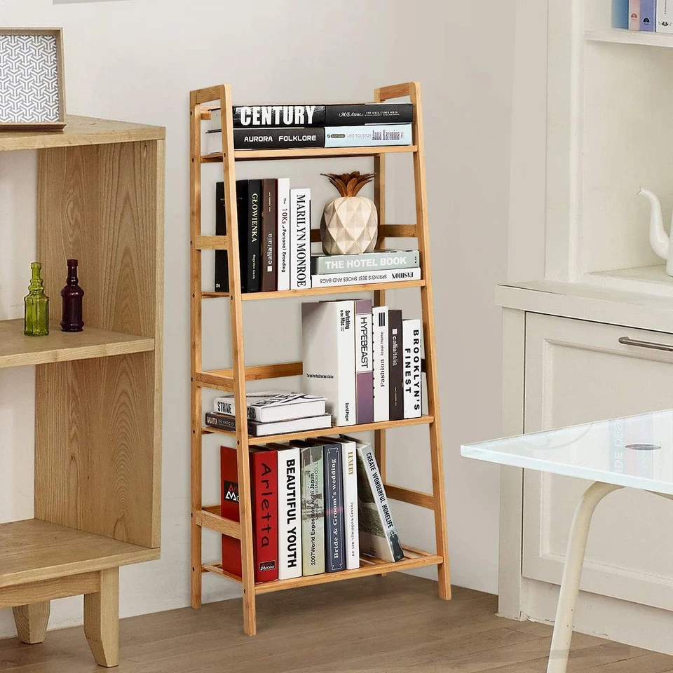 Estante de escalera de 4 niveles soporte para plantas, estantería de almacenamiento en forma de escalera de bambú... Foto 2 de 4
