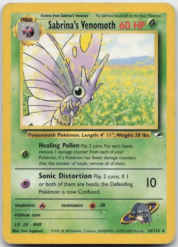 Sabrina's Venomoth Unlimited Rare Gym Heroes 034/132 MP