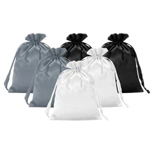 6Pcs 7" x 5"  Satin Gift Bag with Drawstring,White/Black/Grey