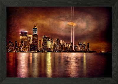 September 11th Memorial Lights, Dow Framed Wall Art Poster Canvas Print Picture