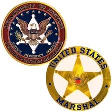 MARSHAL FEDERAL OFFICER DOJ COLORIZED ART ROUND GOLD PLATED CHALLENGE COIN