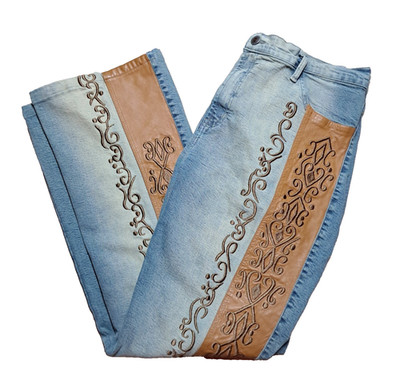 Y2K BrazilRoxx Jeans Size 12 Leather Scroll Embroidery Western Cowgirl Chic Boho
