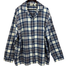 L.L.Bean Shirt Mens XL Tall Blue Brown Plaid Flannel Pajama Sleep Top Lounge Dad