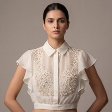 Top blusa Elisabetta Franchi impreziosito da perle taglia IT 42 / US 6 / UK 10