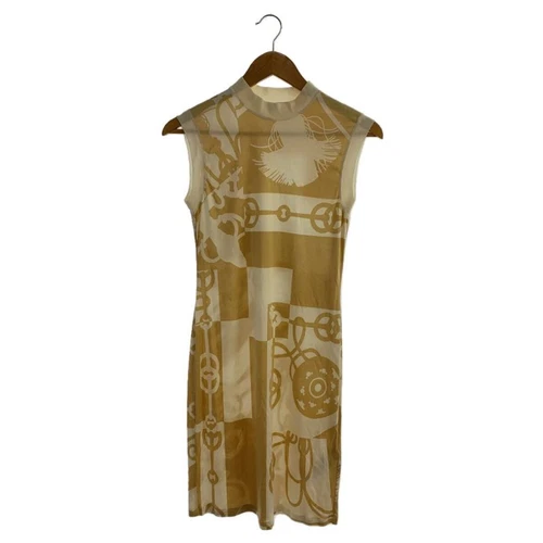 HERMÈS Abito smanicato HERMES 38 seta BEG modello allover