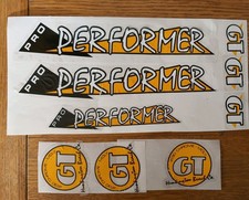 BMX 1986 GT PRO PERFORMER DECAL SET FOR BMX FRAME AND BARS.