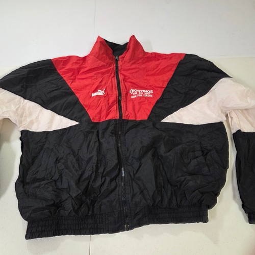 Puma, Vintage Puma Windbreaker Jacket Mens XL Red Black Full Zip Fortinos Big Bike