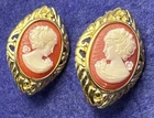 Vintage Signed Trifari Cameo Gold Tone Clip On Earrings Costume Jewelry