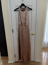 Jenny Yoo Collection Rose Gold Sequin Halter Gown Size 6 Keyhole Back Dress