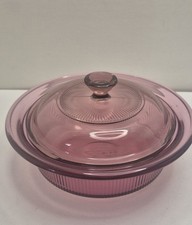 Vintage Corning VISION Pyrex 24oz Cranberry Ribbed Casserole Dish w/ Lid V-30-B