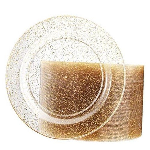 100Pieces Plastic Plates-Disposable Glitter Appetizer Plates 7.5inch Gold