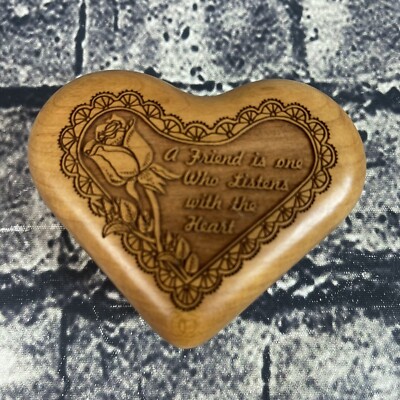 Rose Wood Heart Shaped Friend Phrase Laser Cut Made in USA Velvet Lined