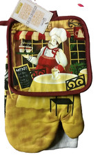 3pc Kitchen Set:1 Oven Mitt,1 Towel 1 Potholder,FAT CHEF WITH 2 COFFEE CUPS,CV