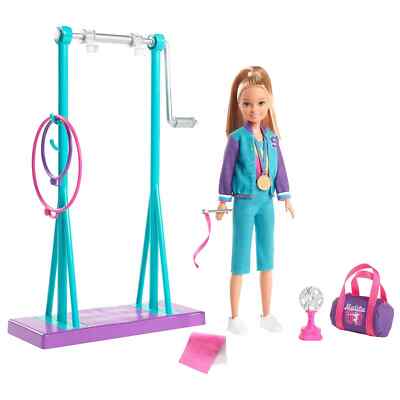 New Barbie Team Stacie Doll & Gymnastics Play Set Spinning