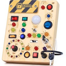 Busy Board with 13 LED Light Switches, Montessori Toys for 1 Years Old, Wooden