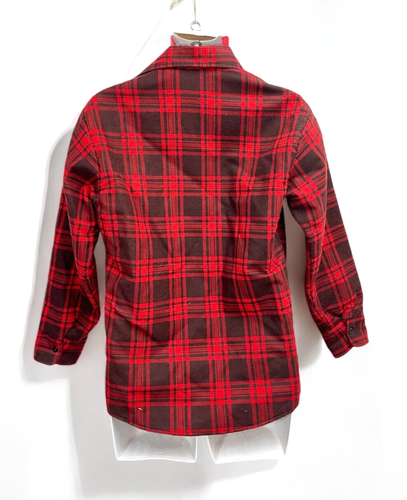 VTG 70's Sears Fieldmaster Perma-prest Lined Red Flannel shirt Daggar collar M - Picture 2 of 8