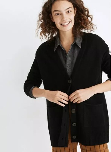 Madewell Black Frankie Long Sleeve V-Neck Pocket Wool Boyfriend Cardigan XL NWT