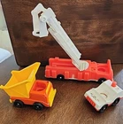 Vtg 70s Fisher Price Little People Red Fire Truck Dump Truck Police Car Lot Set