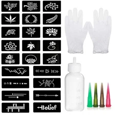 Skymore Tattoo Accessories, 6Pcs Cones with 4 Colors, 23Pcs Template Sticker 